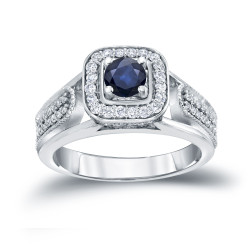 Gold 1/6ct Blue Sapphire and 1/3ct TDW Diamond Engagement Ring - Handcrafted By Name My Rings™