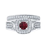 Gold 1/6ct Ruby and 1/2ct TDW Diamond Bridal Ring Set - Handcrafted By Name My Rings™