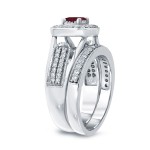 Gold 1/6ct Ruby and 1/2ct TDW Diamond Bridal Ring Set - Handcrafted By Name My Rings™