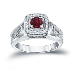 Gold 1/6ct Ruby and 1/3ct TDW Diamond Engagement Ring - Handcrafted By Name My Rings™