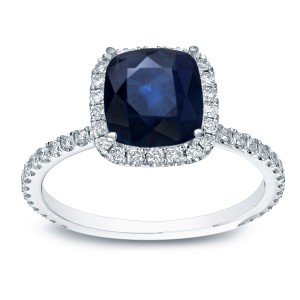 Gold 1ct Blue Sapphire and 1/2ct TDW  Diamond Halo Engagement Ring - Handcrafted By Name My Rings™