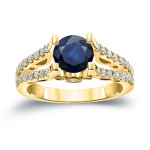 Gold 1ct Blue Sapphire and 1/2ct TDW Diamond Engagement Ring - Handcrafted By Name My Rings™