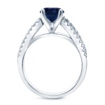 Gold 1ct Blue Sapphire and 1/2ct TDW Round Diamond Engagement Ring - Handcrafted By Name My Rings™