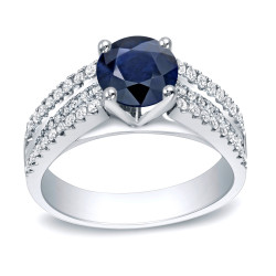 Gold 1ct Blue Sapphire and 1/2ct TDW Round Diamond Engagement Ring - Handcrafted By Name My Rings™