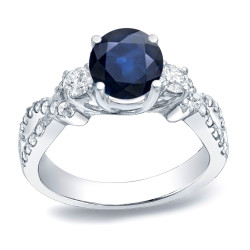Gold 1ct Blue Sapphire and 1/2ct TDW Round Diamond Engagement Ring - Handcrafted By Name My Rings™