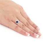Gold 1ct Blue Sapphire and 1/3ct TDW Round Diamond Halo Engagement Ring - Handcrafted By Name My Rings™