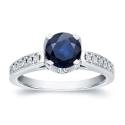Gold 1ct Blue Sapphire and 1/3ct TDW Round-cut Diamond Engagement Ring - Handcrafted By Name My Rings™