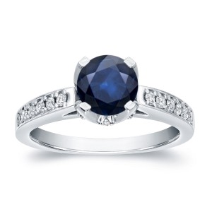 Gold 1ct Blue Sapphire and 1/3ct TDW Round-cut Diamond Engagement Ring - Handcrafted By Name My Rings™