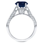 Gold 1ct Blue Sapphire and 1/4ct TDW Round Diamond Engagement Ring - Handcrafted By Name My Rings™