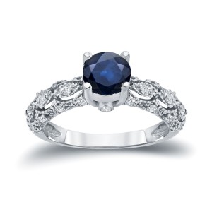Gold 1ct Blue Sapphire and 1/4ct TDW White Diamond Engagement Ring - Handcrafted By Name My Rings™