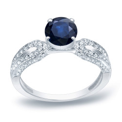 Gold 1ct Blue Sapphire and 1/5ct TDW Round Diamond Engagement Ring - Handcrafted By Name My Rings™