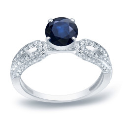 Gold 1ct Blue Sapphire and 1/5ct TDW Round Diamond Engagement Ring - Handcrafted By Name My Rings™
