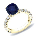 Gold 1ct Blue Sapphire and 1ct TDW Diamond Engagement Ring - Handcrafted By Name My Rings™