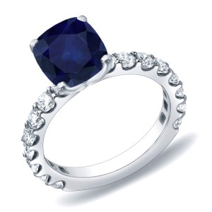 Gold 1ct Blue Sapphire and 1ct TDW Diamond Engagement Ring - Handcrafted By Name My Rings™