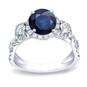 Gold 1ct Blue Sapphire and 1ct TDW Round Diamond Engagement Ring - Handcrafted By Name My Rings™