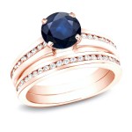 Gold 1ct Blue Sapphire and 1ct TDW Round Diamonds Engagement Ring - Handcrafted By Name My Rings™