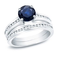 Gold 1ct Blue Sapphire and 1ct TDW Round Diamonds Engagement Ring - Handcrafted By Name My Rings™