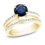 Gold 1ct Blue Sapphire and 1ct TDW Round Diamonds Engagement Ring - Handcrafted By Name My Rings™