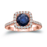 Gold 1ct Blue Sapphire and 2/5ct TDW Diamond Halo Engagement Ring - Handcrafted By Name My Rings™