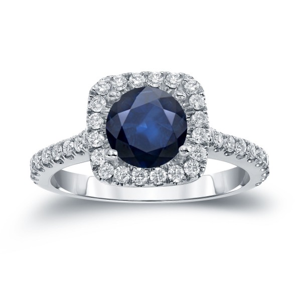 Gold 1ct Blue Sapphire and 2/5ct TDW Diamond Halo Engagement Ring - Handcrafted By Name My Rings™