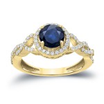 Gold 1ct Blue Sapphire and 2/5ct TDW Round Diamond Halo Engagement Ring - Handcrafted By Name My Rings™