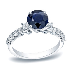 Gold 1ct Blue Sapphire and 2/5ct TDW Round Diamonds Engagement Ring - Handcrafted By Name My Rings™