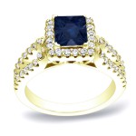 Gold 1ct Blue Sapphire and 3/4ct TDW Diamond Engagement Ring - Handcrafted By Name My Rings™