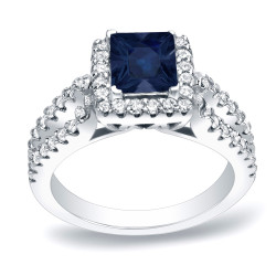 Gold 1ct Blue Sapphire and 3/4ct TDW Diamond Engagement Ring - Handcrafted By Name My Rings™
