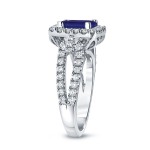 Gold 1ct Blue Sapphire and 3/4ct TDW Diamond Halo Engagement Ring - Handcrafted By Name My Rings™
