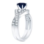 Gold 1ct Blue Sapphire and 3/4ct TDW Round Diamond Engagement Ring - Handcrafted By Name My Rings™
