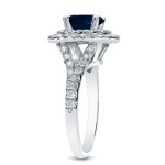 Gold 1ct Blue Sapphire and 3/5ct TDW Round Halo Engagement Ring - Handcrafted By Name My Rings™