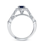 Gold 1ct Oval Cut Blue Sapphire and 3/5ct TDW Diamond Halo Bridal Ring Set - Handcrafted By Name My Rings™