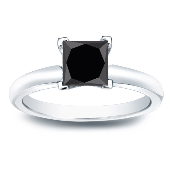 Gold 1ct Princess Cut Black Diamond Solitaire Engagement Ring - Handcrafted By Name My Rings™