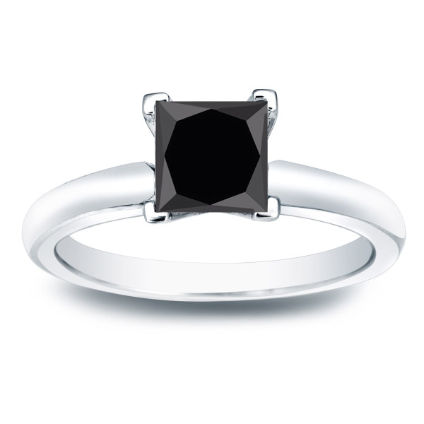 Gold 1ct Princess Cut Black Diamond Solitaire Engagement Ring - Handcrafted By Name My Rings™