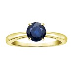 Gold 1ct Round Blue Sapphire Gemstone Solitaire Engagement Ring - Handcrafted By Name My Rings™