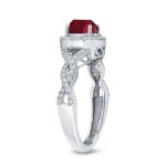 Gold 1ct Ruby and 2/5ct TDW Round Diamond Halo Engagement Ring - Handcrafted By Name My Rings™