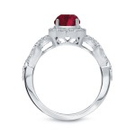 Gold 1ct Ruby and 2/5ct TDW Round Diamond Halo Engagement Ring - Handcrafted By Name My Rings™
