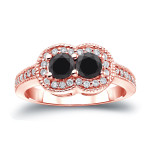 Gold 1ct TDW 2-Stone Round Cut Black Diamond Engagement Ring - Handcrafted By Name My Rings™