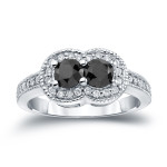 Gold 1ct TDW 2-Stone Round Cut Black Diamond Engagement Ring - Handcrafted By Name My Rings™