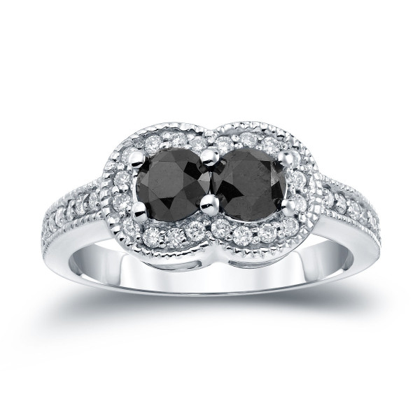Gold 1ct TDW 2-Stone Round Cut Black Diamond Engagement Ring - Handcrafted By Name My Rings™
