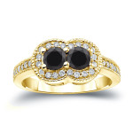 Gold 1ct TDW 2-Stone Round Cut Black Diamond Engagement Ring - Handcrafted By Name My Rings™