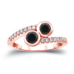 Gold 1ct TDW 2-Stone Round Cut Black Diamond Engagement Ring - Handcrafted By Name My Rings™