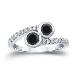 Gold 1ct TDW 2-Stone Round Cut Black Diamond Engagement Ring - Handcrafted By Name My Rings™