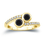 Gold 1ct TDW 2-Stone Round Cut Black Diamond Engagement Ring - Handcrafted By Name My Rings™