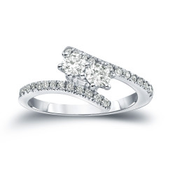 Gold 1ct TDW 2-Stone Round Cut Diamond Engagement Ring - Handcrafted By Name My Rings™