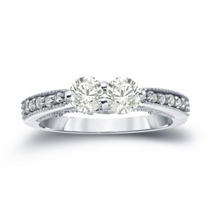 Gold 1ct TDW 2-Stone Round Cut Diamond Engagement Ring - Handcrafted By Name My Rings™