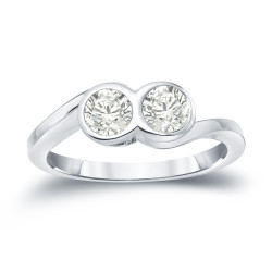 Gold 1ct TDW 2-Stone Round Cut Diamond Engagement Ring - Handcrafted By Name My Rings™