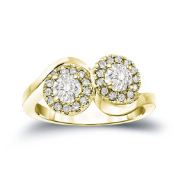Gold 1ct TDW 2-Stone Round Cut Diamond Engagement Ring - Handcrafted By Name My Rings™