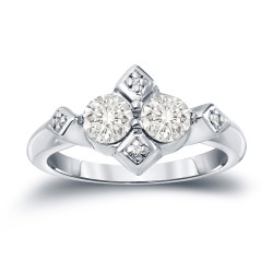 Gold 1ct TDW 2-Stone Round Cut Diamond Engagement Ring - Handcrafted By Name My Rings™