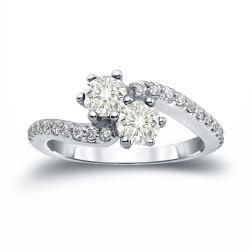 Gold 1ct TDW 2-Stone Round Cut Diamond Engagement Ring - Handcrafted By Name My Rings™
